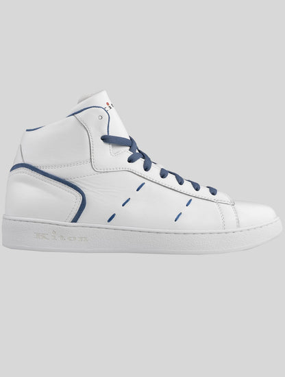 Kiton Vit Ljusblå Läder Sneakers