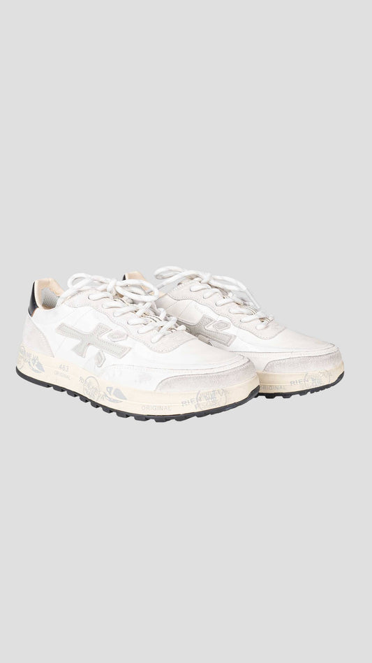 Premiata White Gray Leather Pu Pa Nylon Sneakers