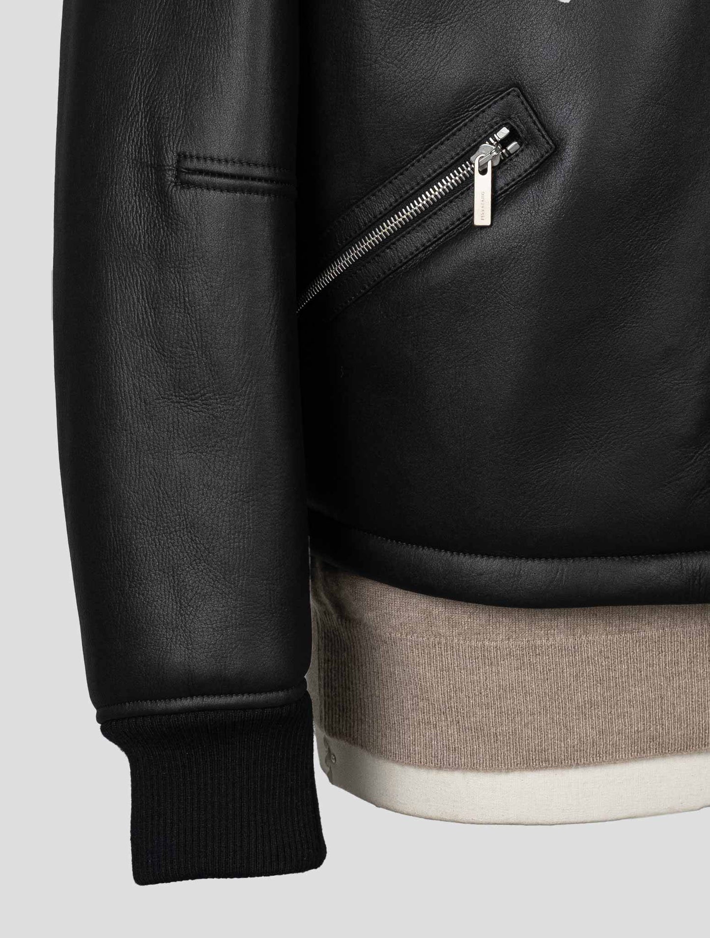 Ferragamo Black Leather Shearling Coat