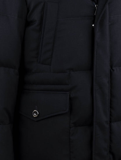 Cesare Attolini Dark Blue Cashmere Racoon Fur Coat
