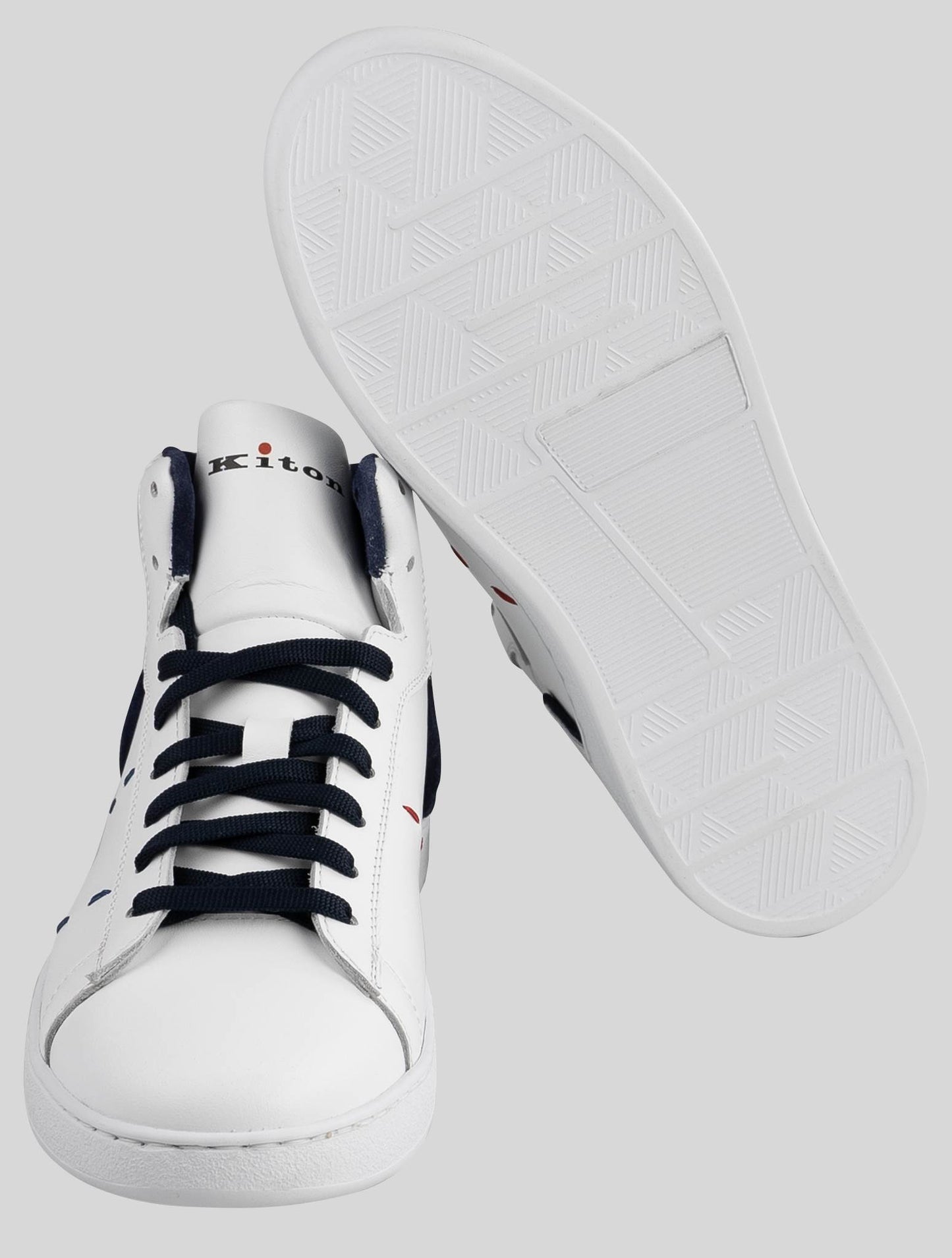 Kiton White Dark Blue Leather Sneakers