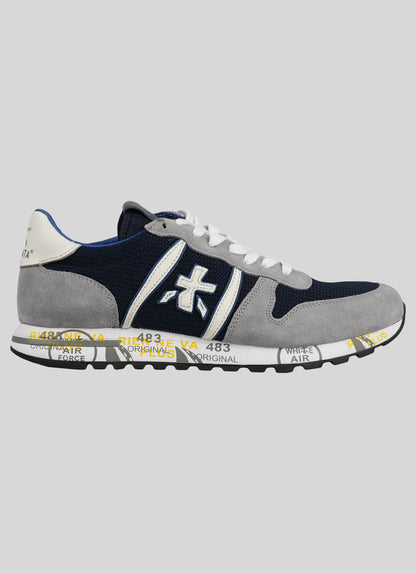 Premiata Blue Gray Pa Leather Suede Sneakers
