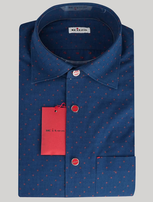 Camisa de algodón rojo azul Kiton