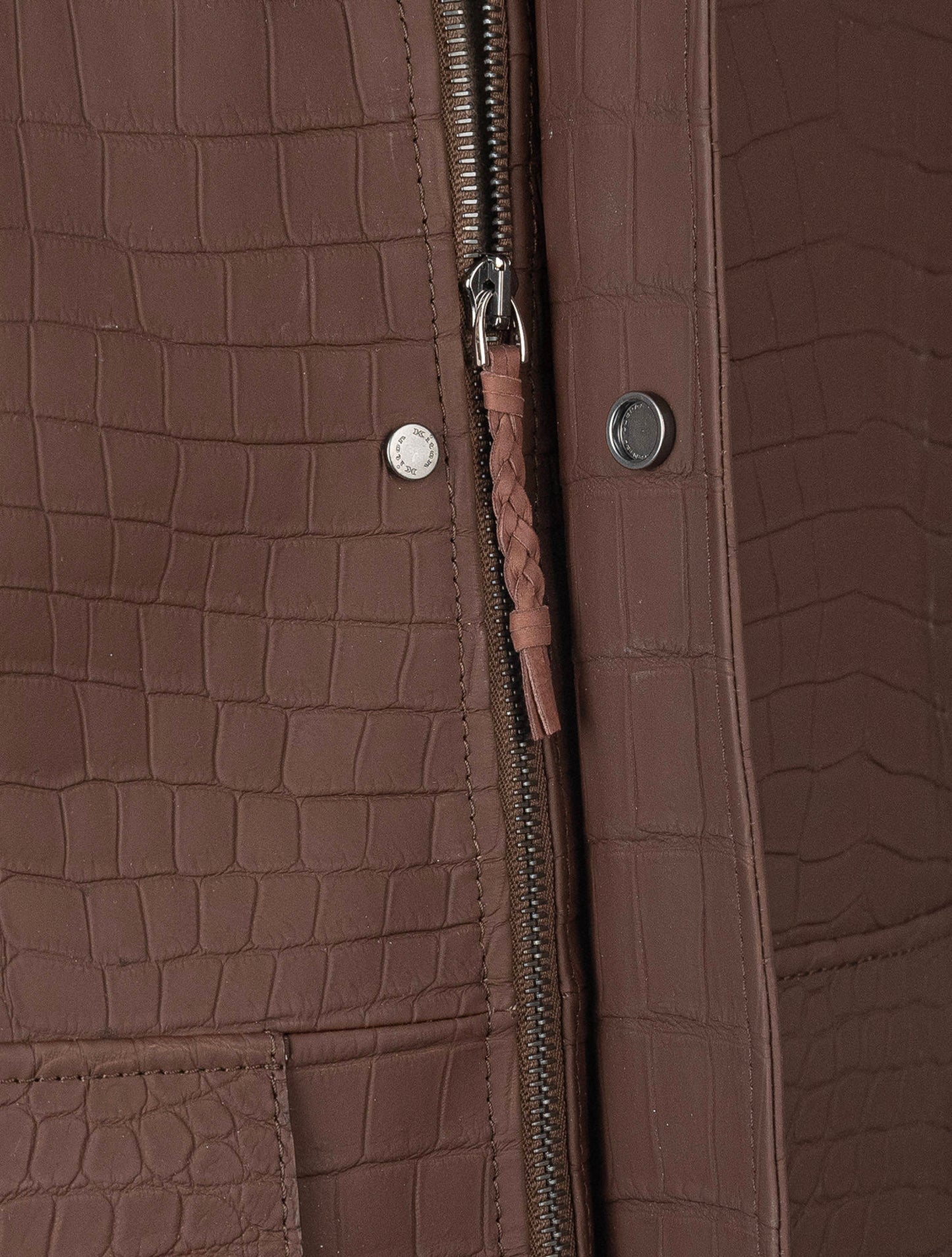 Kiton Brown Leather Crocodile Cashmere Vicuna Coat