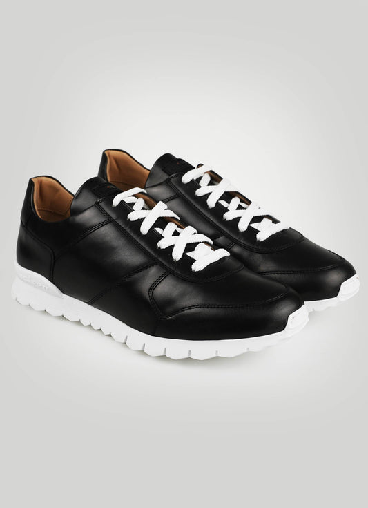 Kiton Preto Couro Pelo Sheepskin Sneakers
