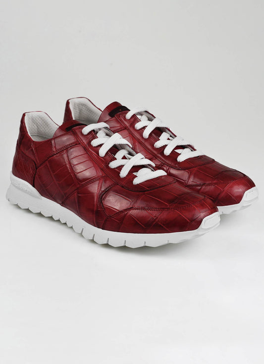 Kiton Red Leather Crocodile Sneakers