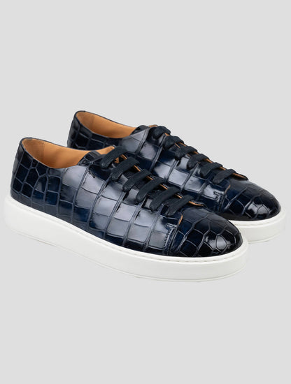 Santoni Blue Leather Crocodile Sneakers