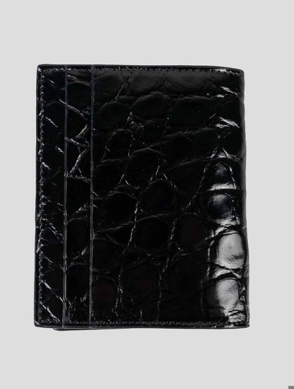 Ferragamo Black Leather Crocodile Document Holder