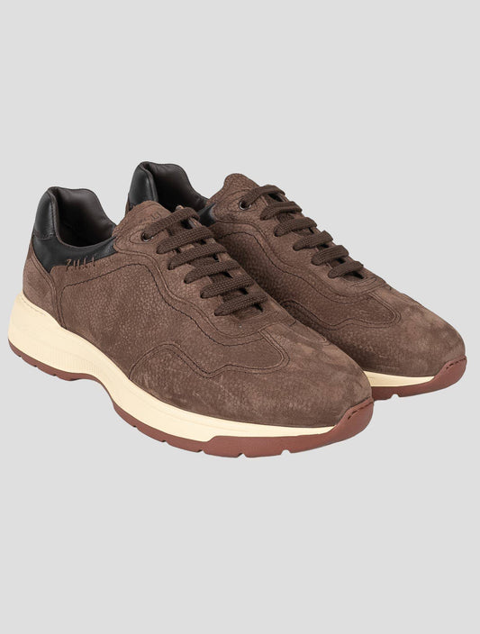 Zilli Brown Leather Suede Leather Sneakers