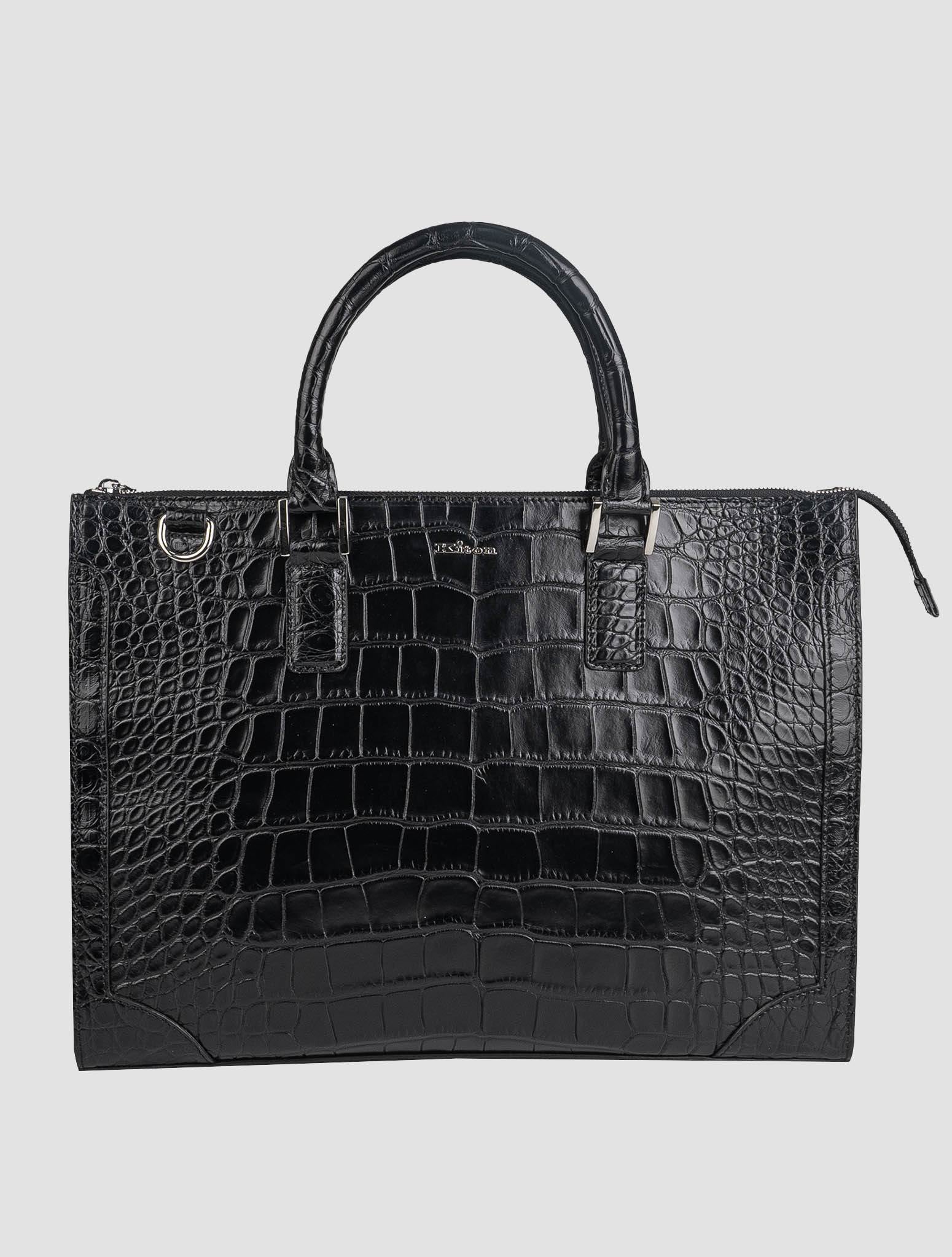 Kiton Black Leather Crocodile Bag