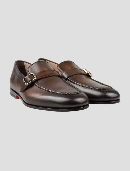 Santoni Dark Brown Leather Loafers