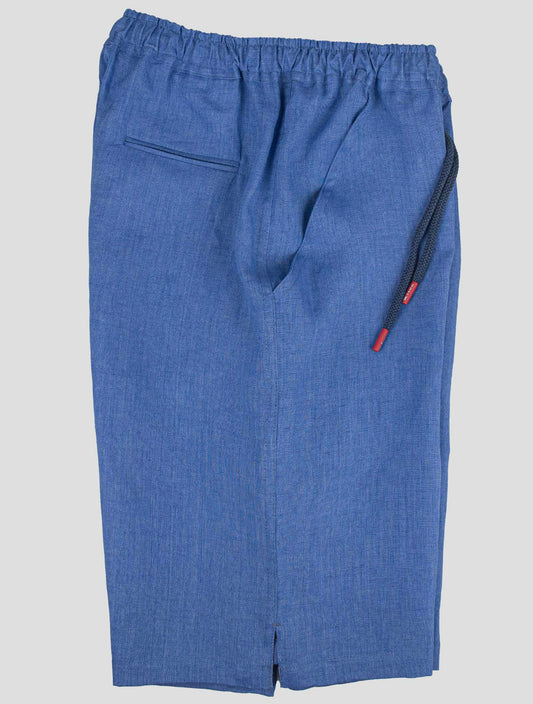 Pantalon court en lin bleu Kiton