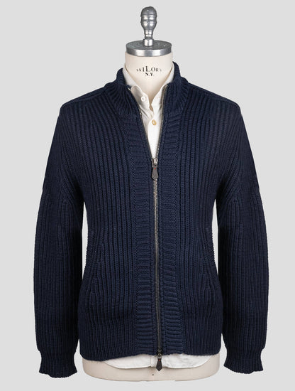 Isaia Dark Blue Wool Sweater Bomber