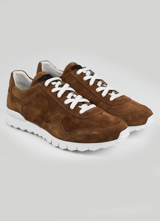 Kiton brown leather suede sneakers