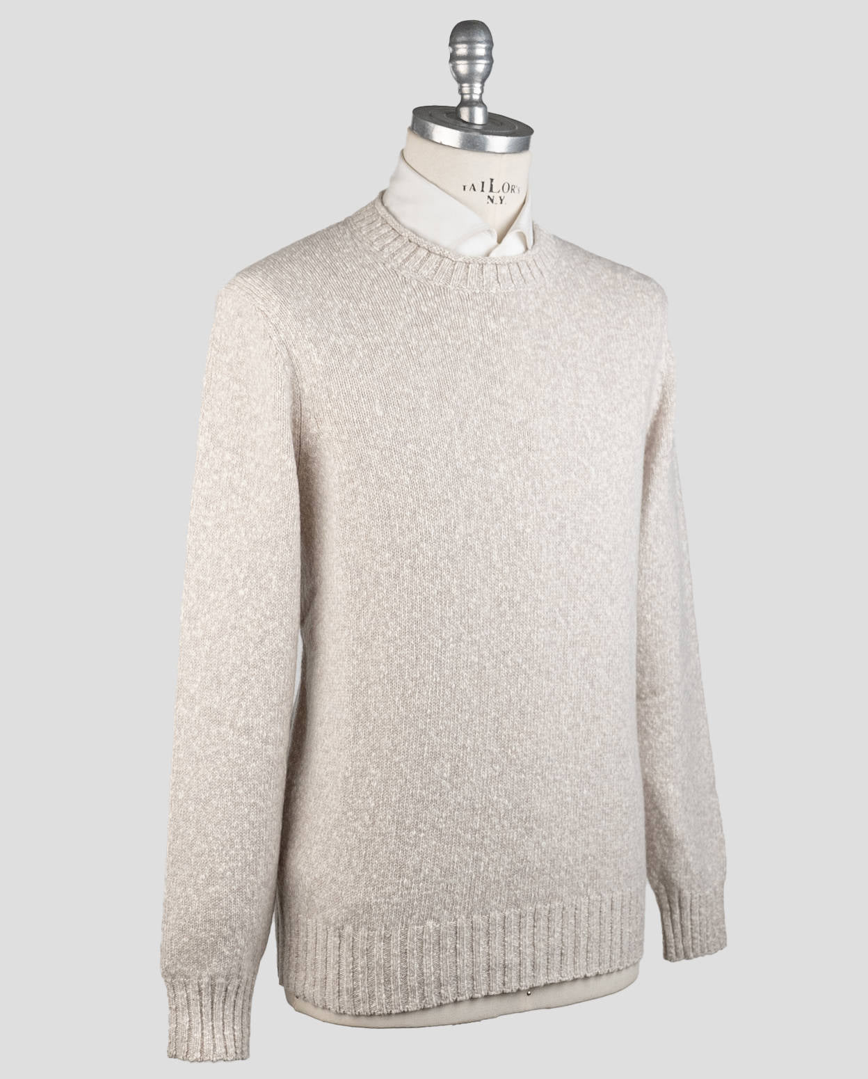 Brunello Cucinelli Pull en cachemire en laine d'agneau beige ras du cou