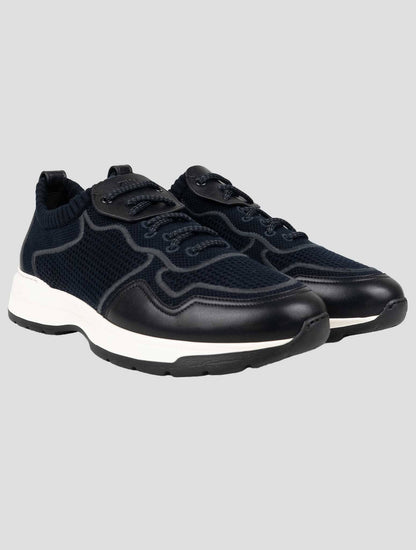 Zilli Blue Black Cotton Leather Sneakers