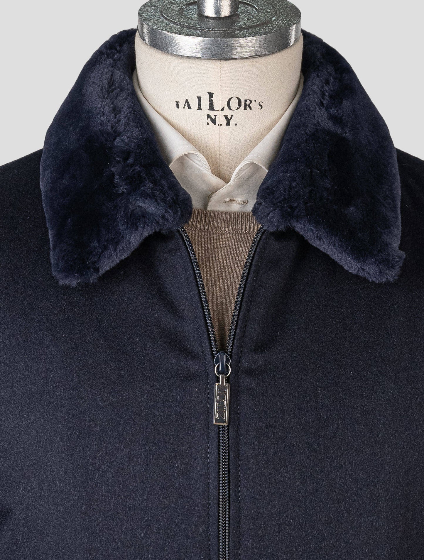 Zilli Blue Cashmere Leather Beaver Fur Coat