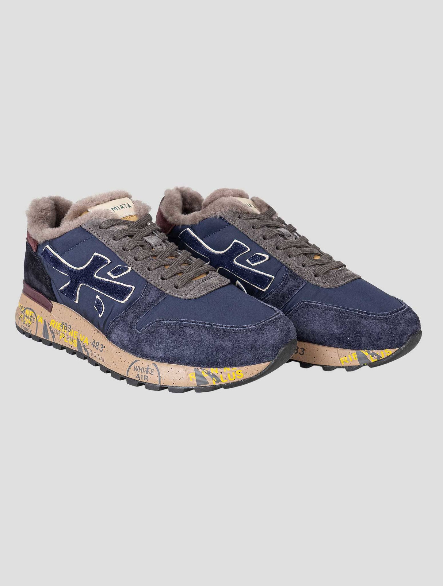 Premiata Blue Leather Suede Pa Nylon Pu Wool Sneakers