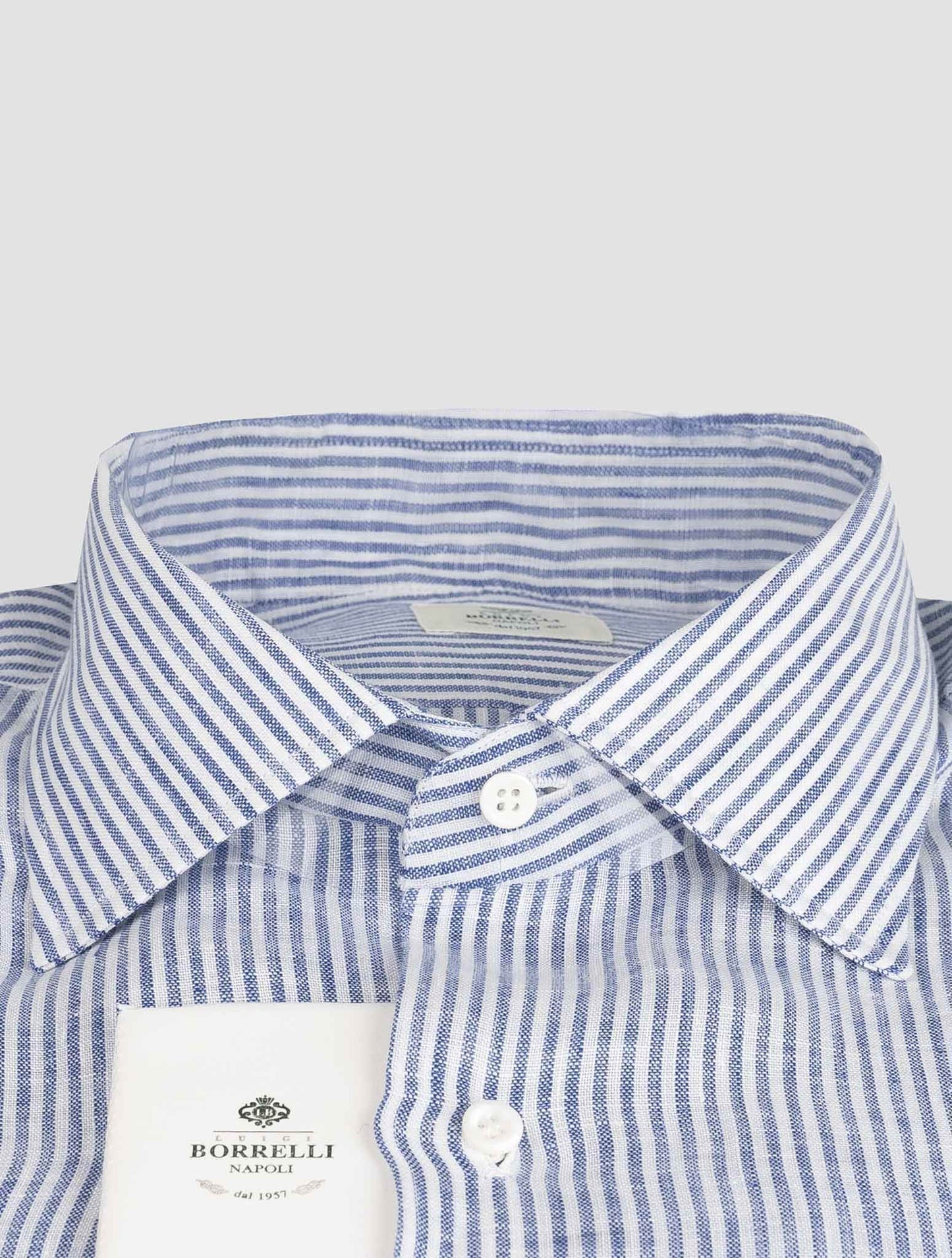 Luigi Borrelli Camisa de algodón blanca y azul claro