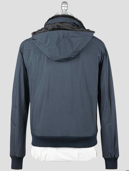 Manteau Barba Napoli bleu en cuir synthétique avec fourrure de lapin