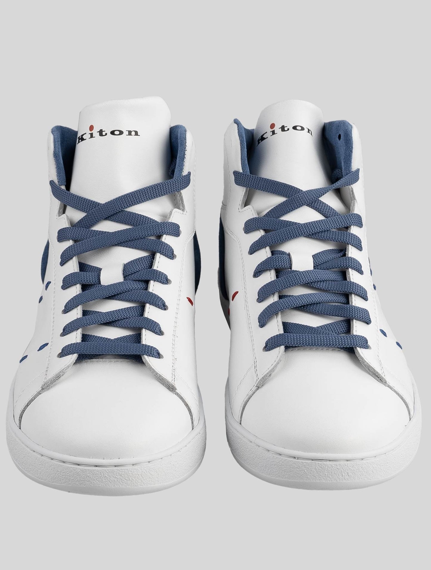 Kiton Wit Lichtblauw Lederen Sneakers