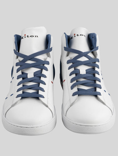 Kiton hvid lyseblå læder sneakers