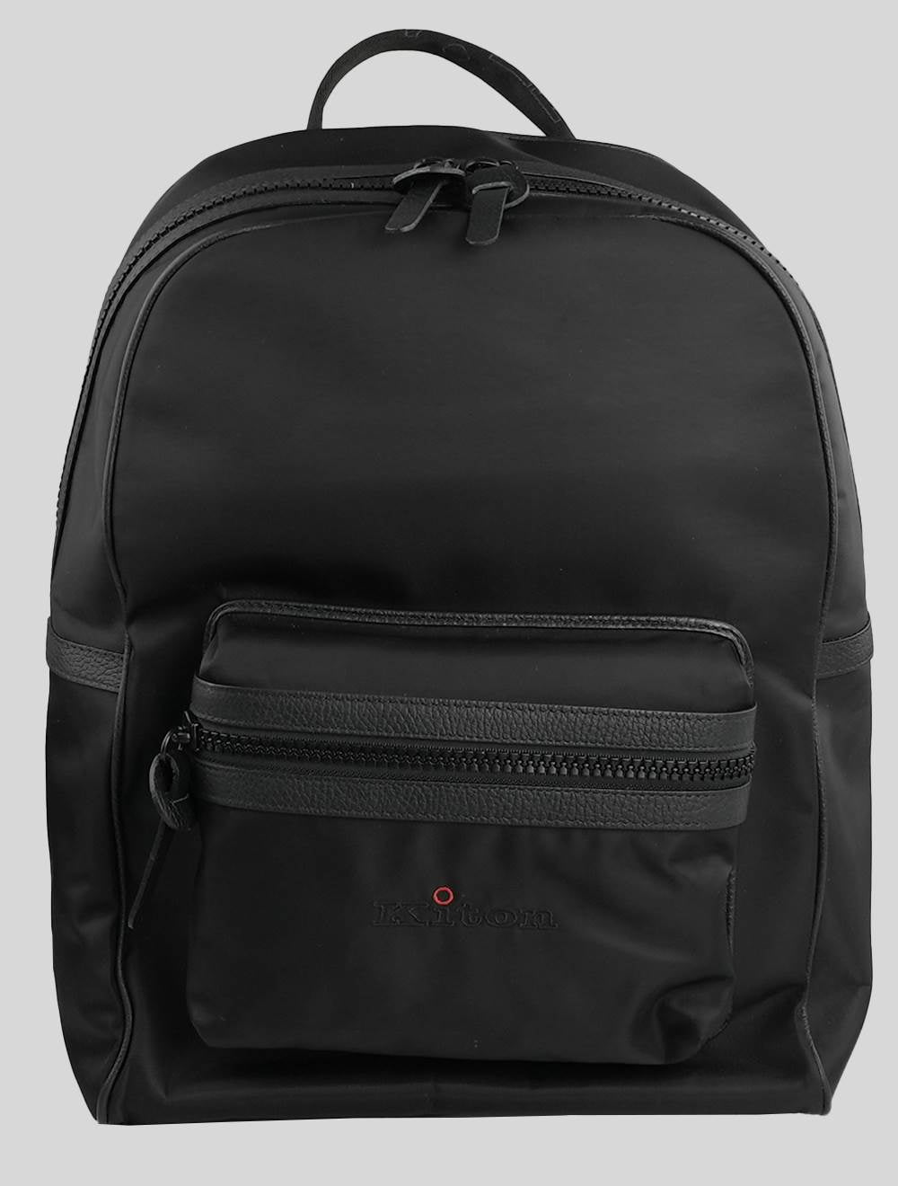 Kiton Black Pa Cotton Leather Backpack