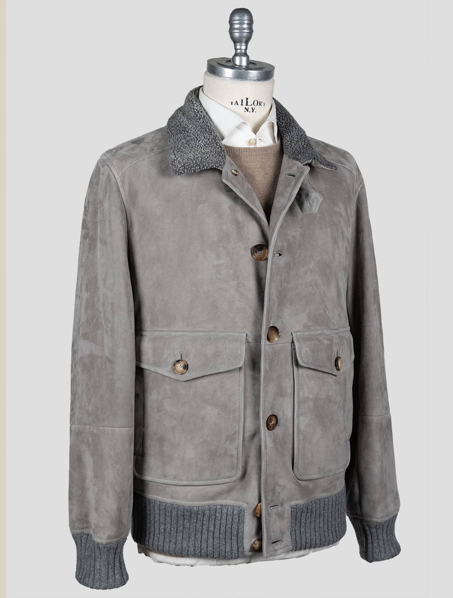 Brunello Cucinelli Gray Leather Suede Sheepskin Coat