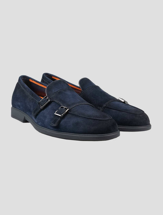 Santoni Blue Leather Suede Loafers