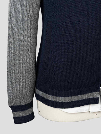 Gran Sasso Blue Gray Wool Cashmere Viscose Sweater Full Zip