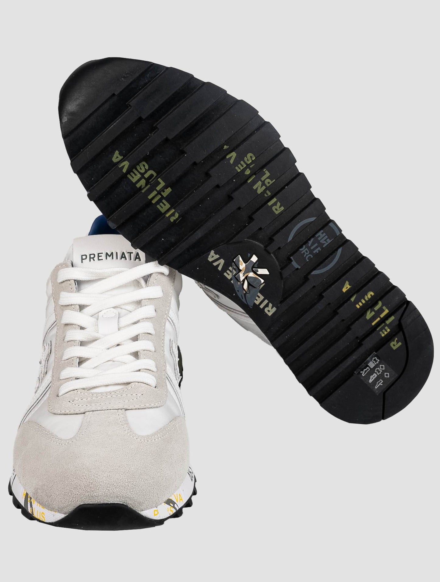 أحذية رياضية بريمياتا من الجلد المدبوغ الأبيض الرمادي سنويا