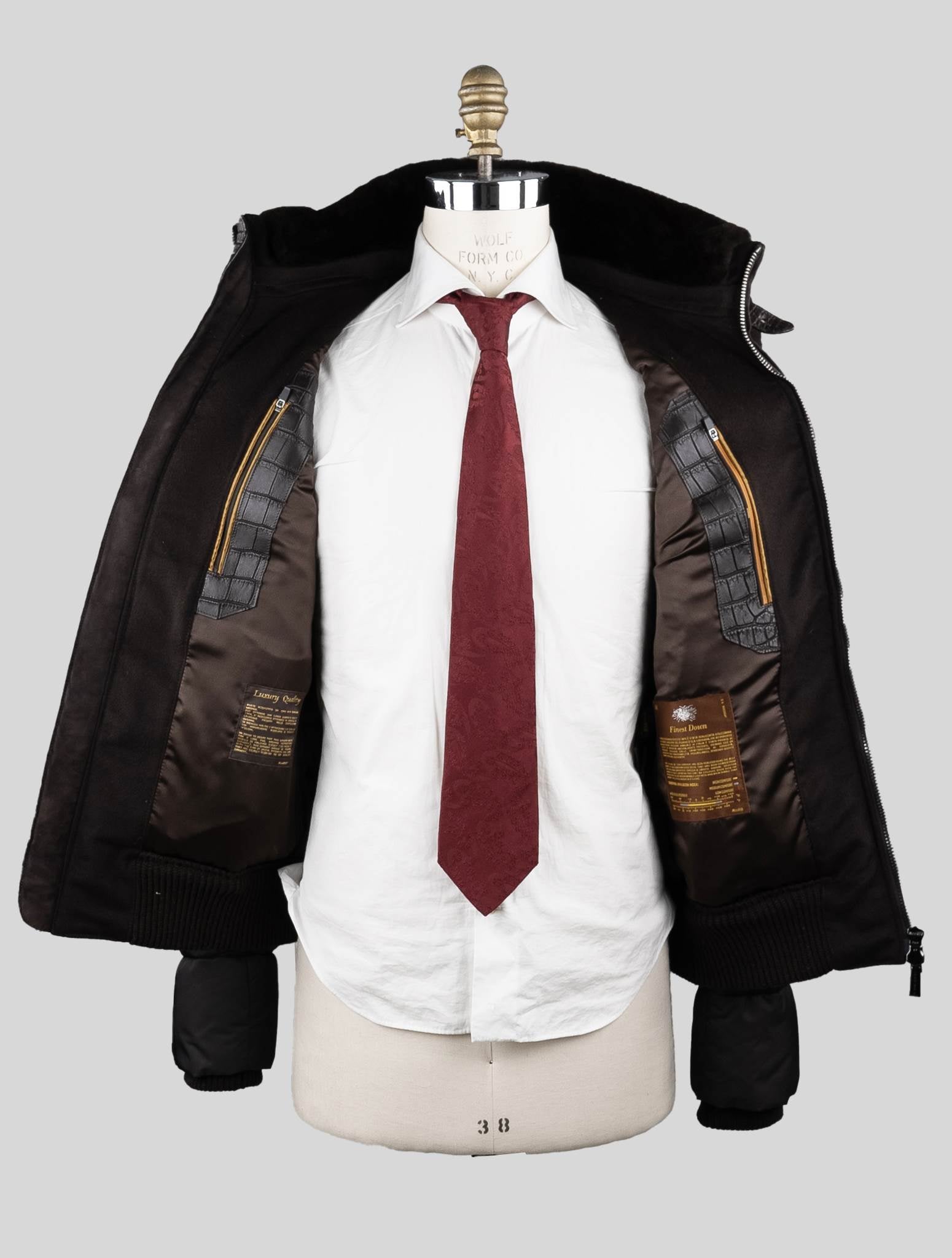 MooRER Brown Black Leather Crocodile Pl Fur Collar Coat – 2Men