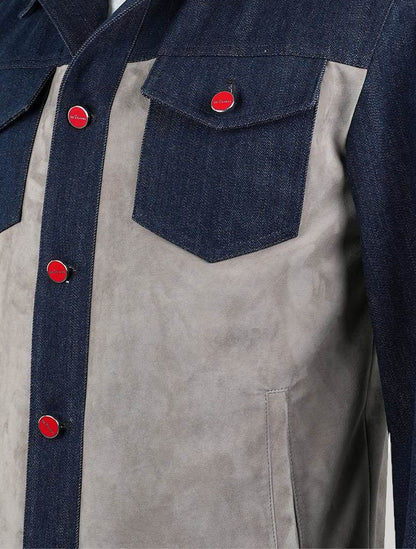 Kiton modré béžové bavlněné ea kožené džínsové semišové kabát