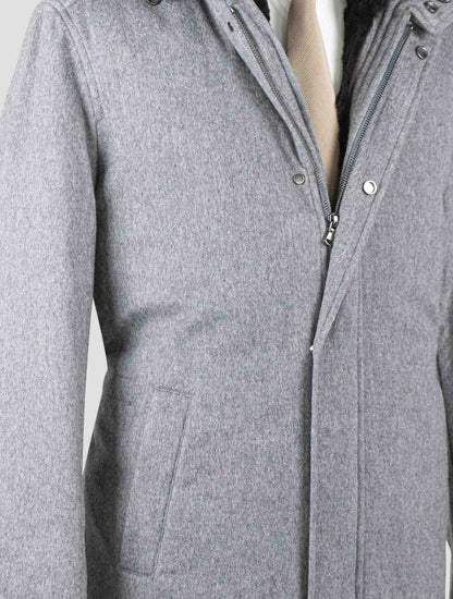 Manteau en laine vierge et cachemire gris Barba Napoli avec fourrure de lapin