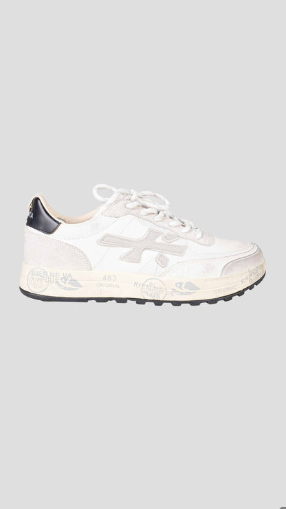 Premiata White Gray Leather Pu Pa Nylon Sneakers