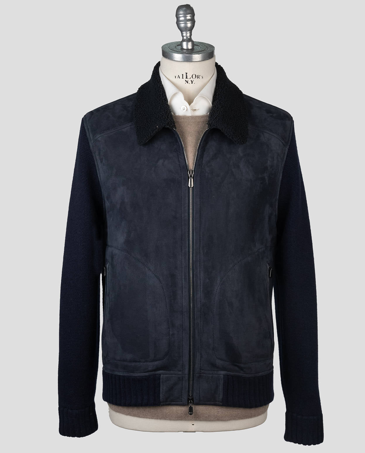 Cesare Attolini Blue Wool Cashmere Sheepskin Coat