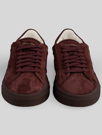 Santoni Burgundy Leather Suede Sneakers