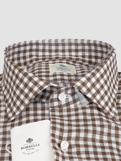 Luigi Borrelli Brown White Cotton Linen Shirt