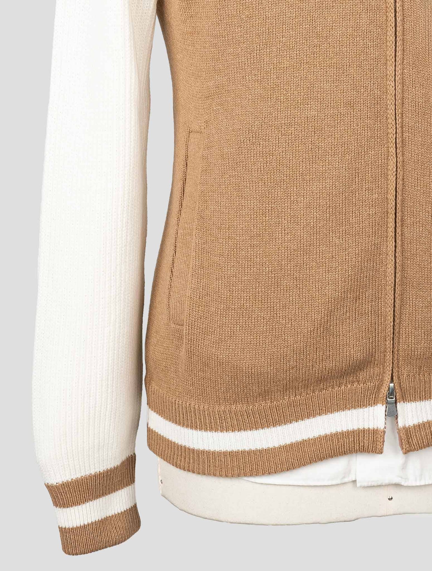 Gran Sasso Beige White Wool Cashmere Viscose Sweater Full Zip