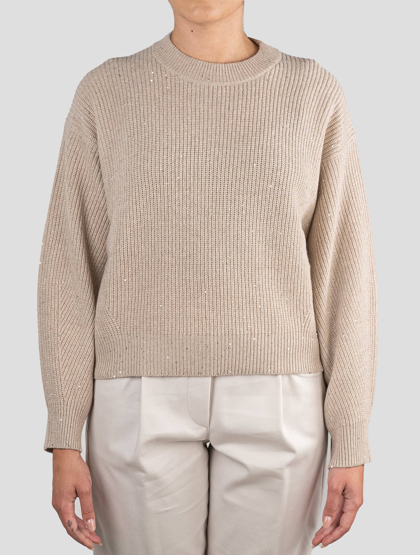 Brunello Cucinelli Beige Cashmere Wool Pl Pa Sweater Crewneck