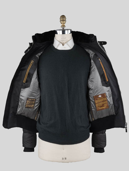 MooRER Black Leather Bos Taurus Sheepskin Collar Coat