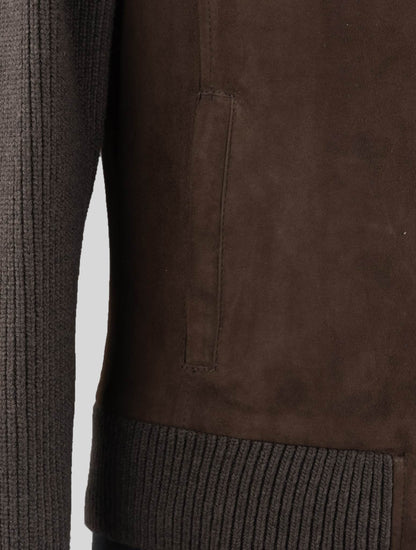 Barba Napoli Brown Leather Suede Wool Coat