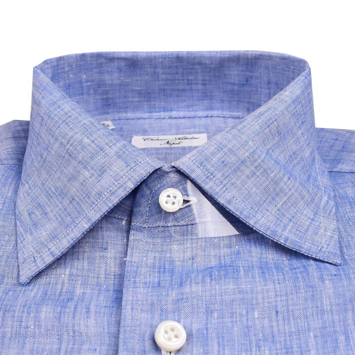 Cesare attolini mėlyni lininiai marškiniai