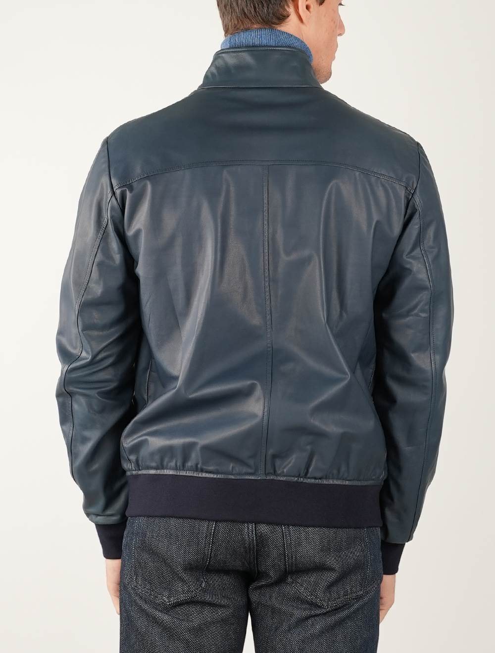 Cesare Attolini Blue Leather Coat
