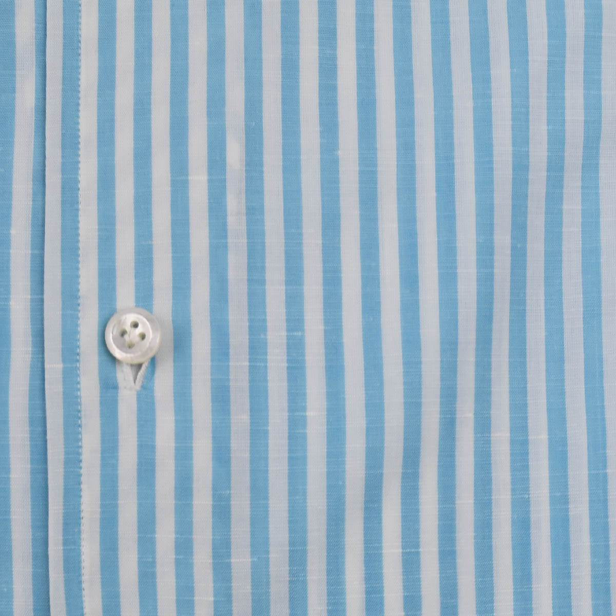 חולצת כותנה פשתן בצבע כחול לבן