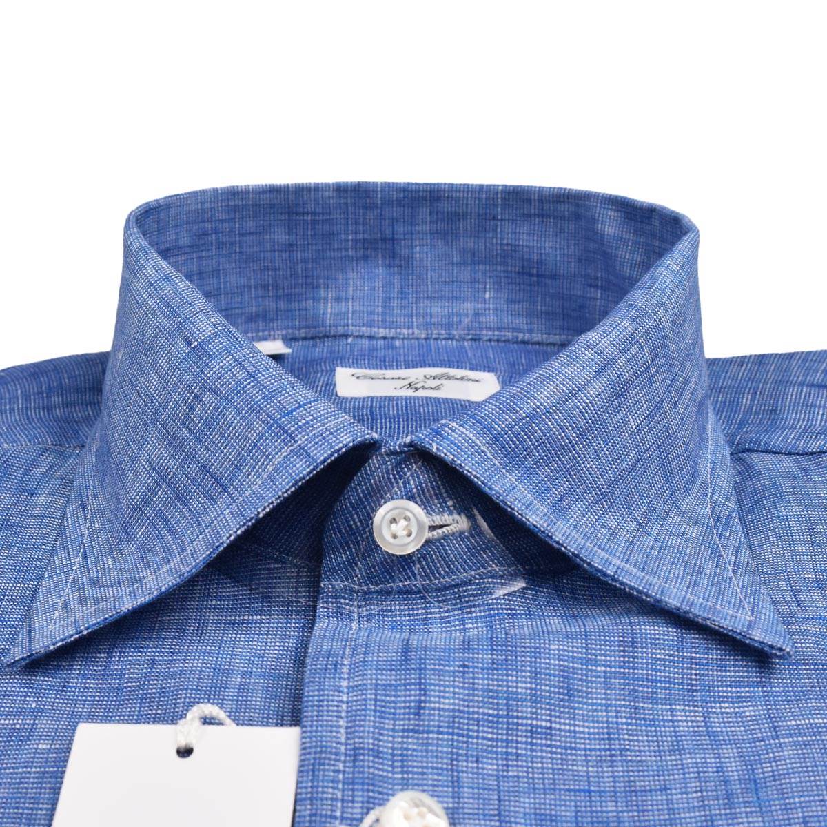 Cesare attolini mėlynas baltas lininis marškiniai