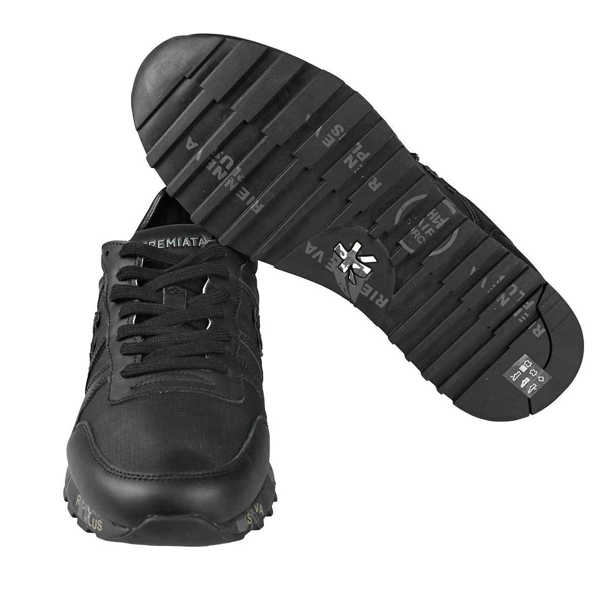 Premiata zwarte leren nylon sneakers