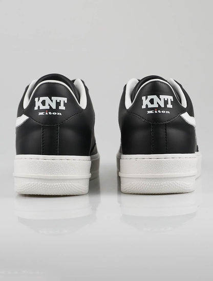 KNT Baskets en cuir blanc noir Kiton