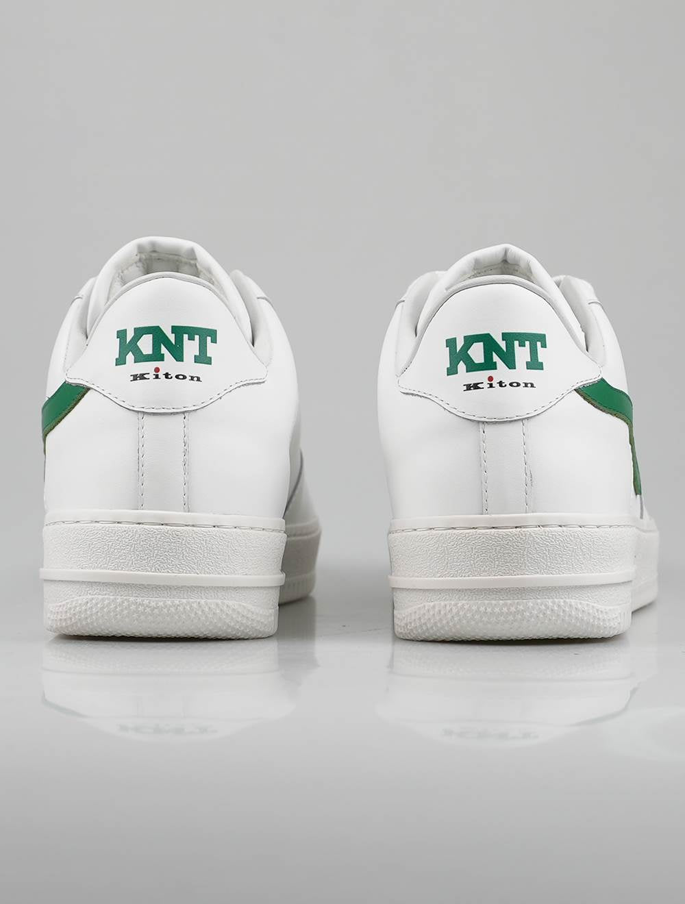 Бело-зеленые кожаные кроссовки KNT Kiton