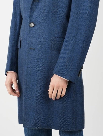Cesare Attolini Blue Lambswool Wool Cashmere Overcoat